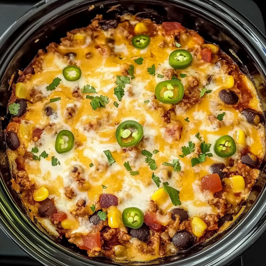 Recipe preparation for Slow Cooker Taco Casserole