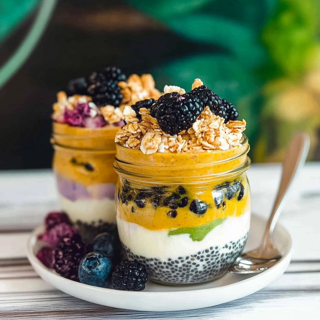 Recipe preparation for Tie-Dye Tropical Turmeric Chia Parfait