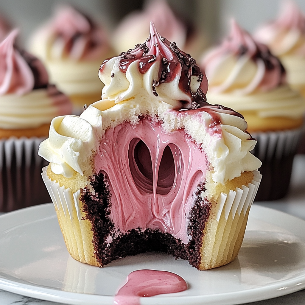 Recipe preparation for Neapolitan Cream Cupcakes