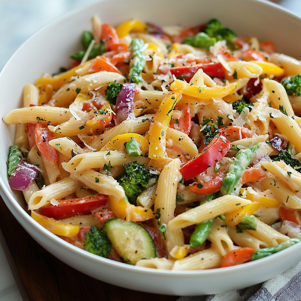 Recipe preparation for Delicious Pasta Primavera Bowl