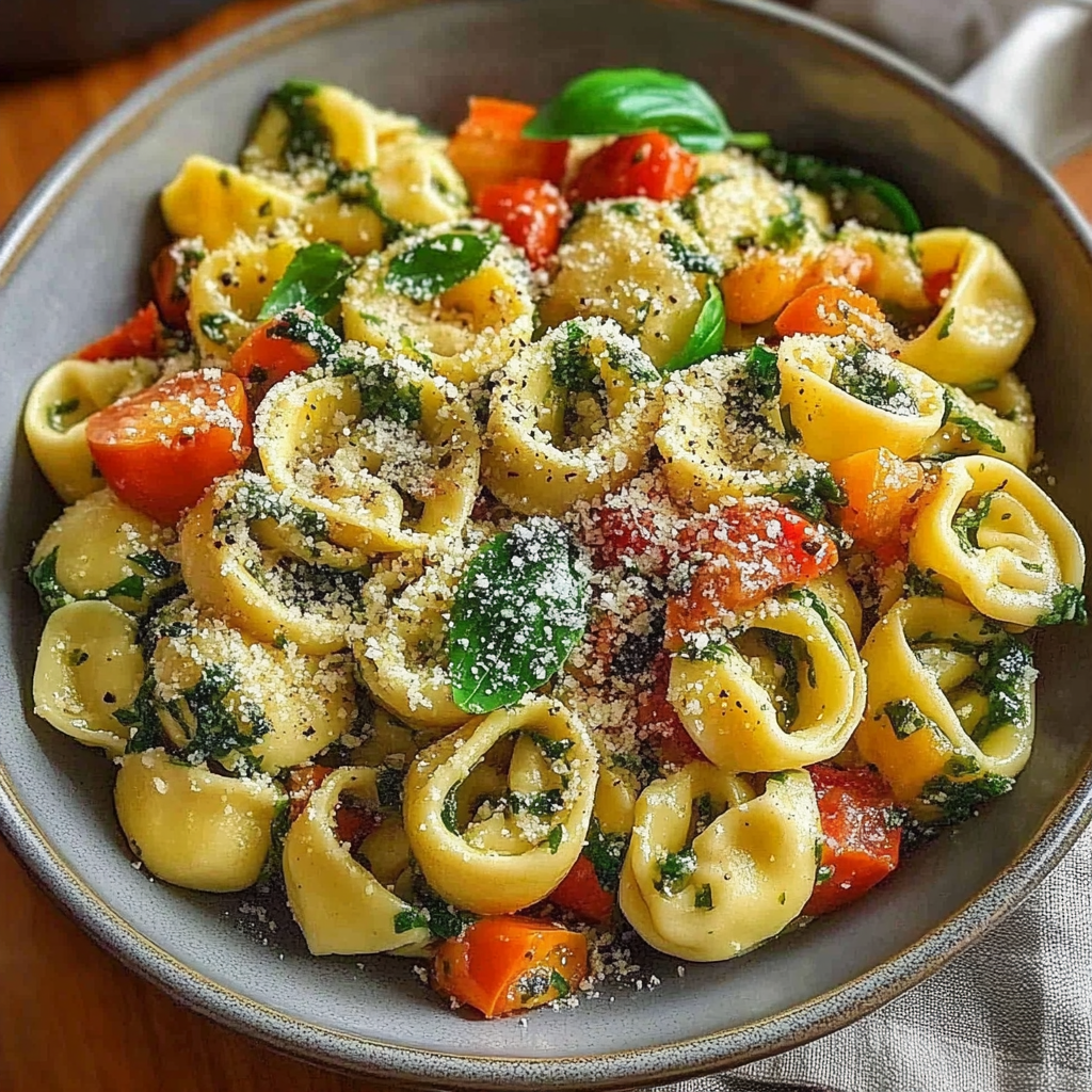 Recipe preparation for Tortellini Summer Veggies Plate
