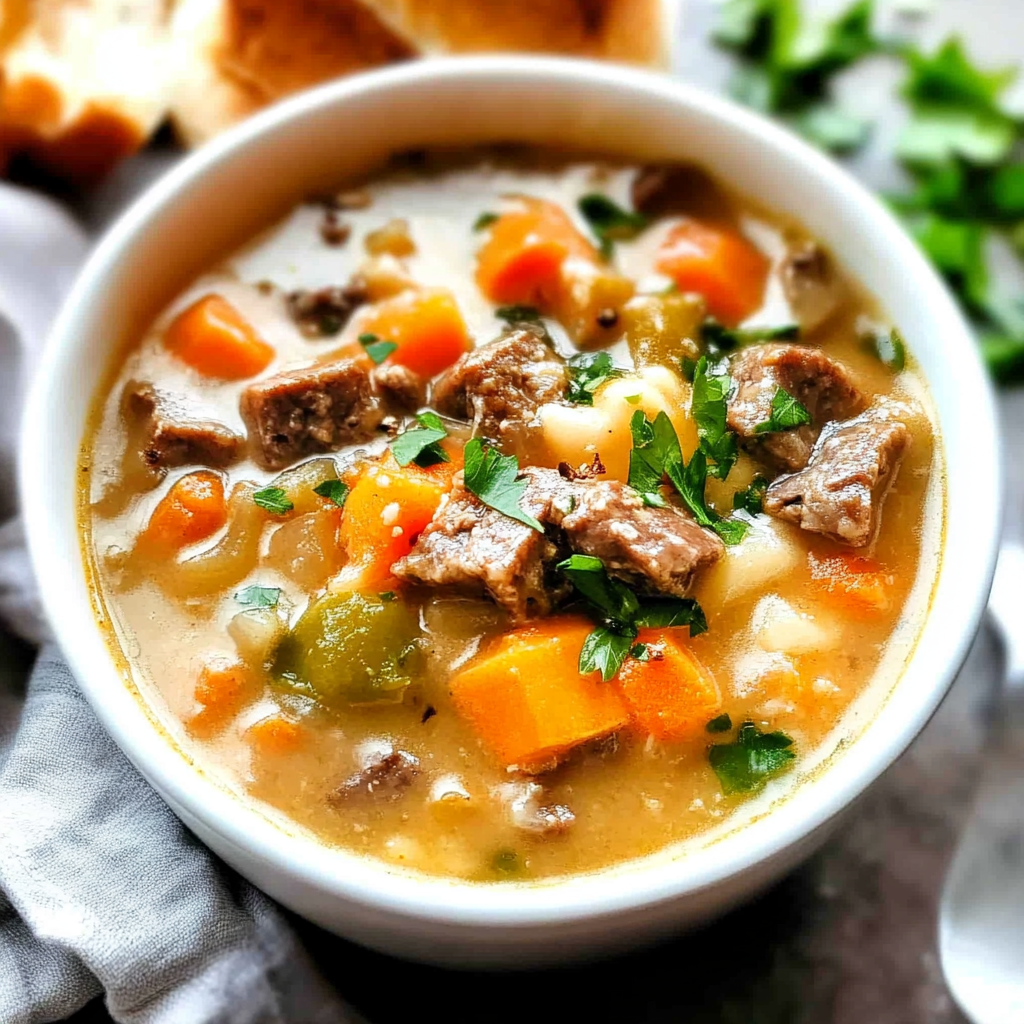 Recipe preparation for Philly Cheesesteak Soup