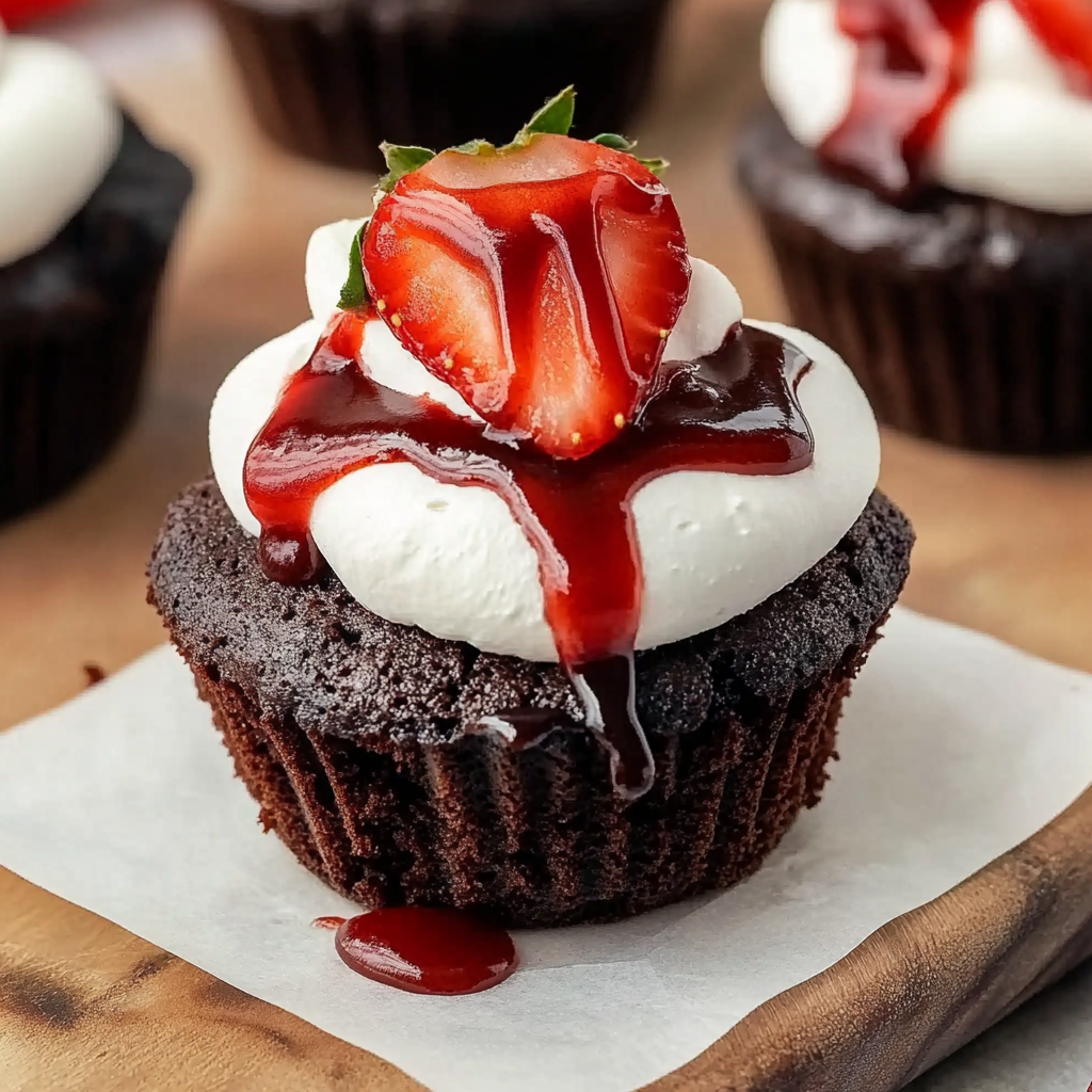 Recipe preparation for Strawberry Shortcake Brownie Cupcakes