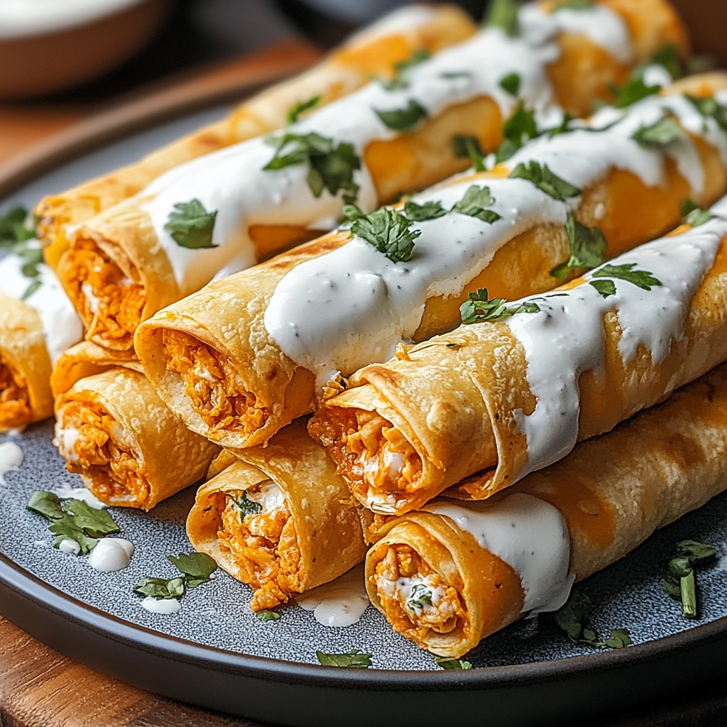 Recipe preparation for Baked Buffalo Chicken Taquitos