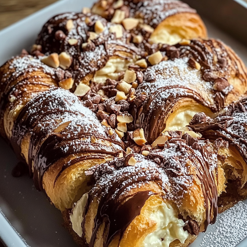 Recipe preparation for Chocolate Hazelnut Croissant Bake