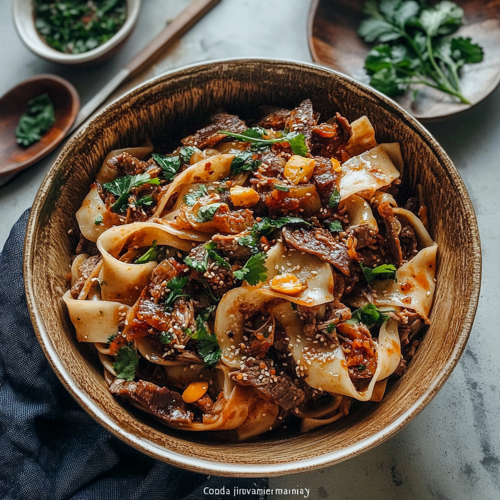 Recipe preparation for Spicy Cumin Lamb Noodles