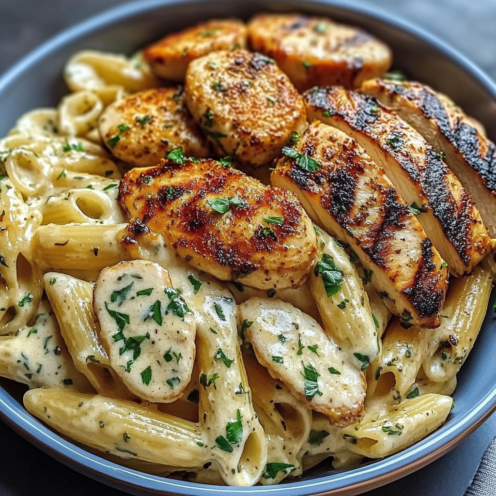 Recipe preparation for Loaded Herb Grilled Chicken Pasta