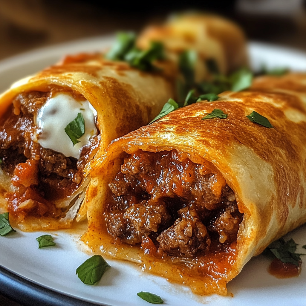 Recipe preparation for Crispy Beef Cheese Chimichangas