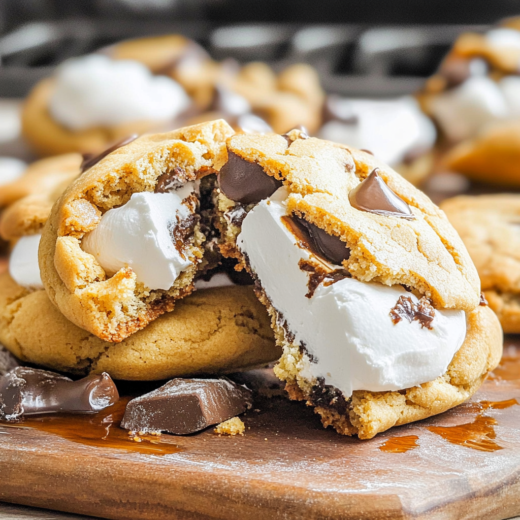 Recipe preparation for S’mores Stuffed Cookies