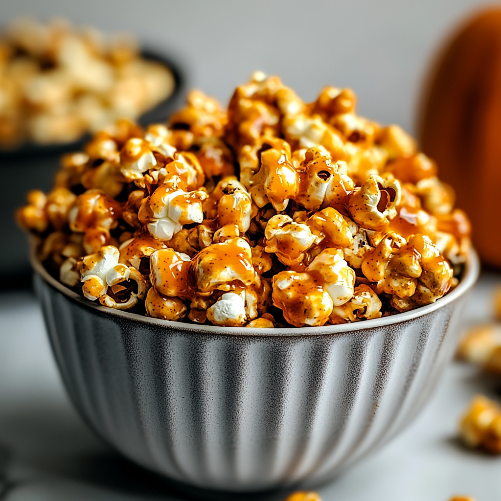 Recipe preparation for Pumpkin Spice Caramel Popcorn