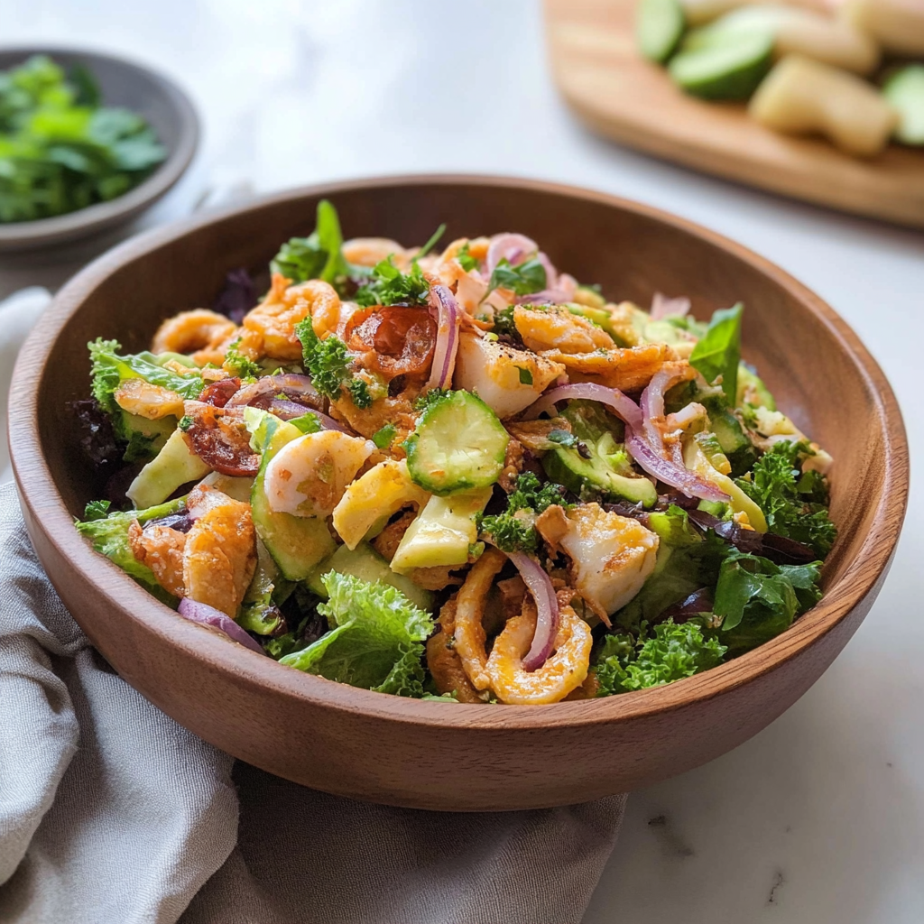 Recipe preparation for Baby Calamari Garden Salad