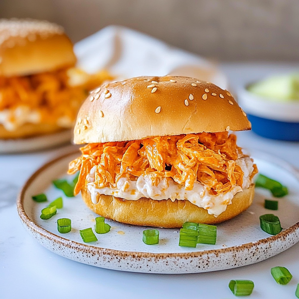 Recipe preparation for Spicy Shredded Buffalo Chicken Sandwich