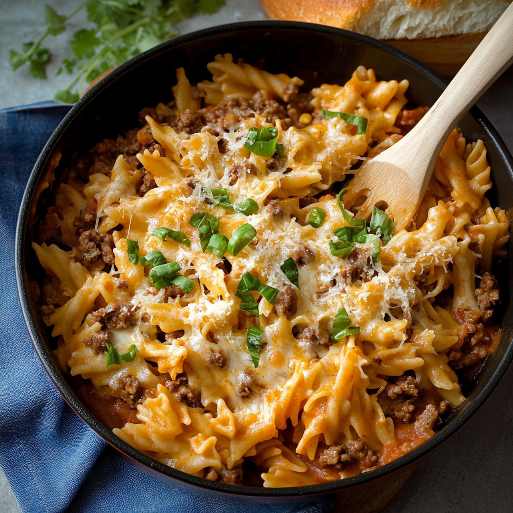 Recipe preparation for Cheeseburger Pasta
