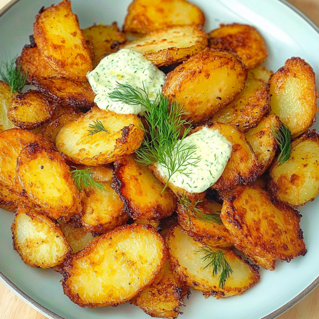 Recipe preparation for Crispy Lemon Potatoes with Dill Whipped Ricotta