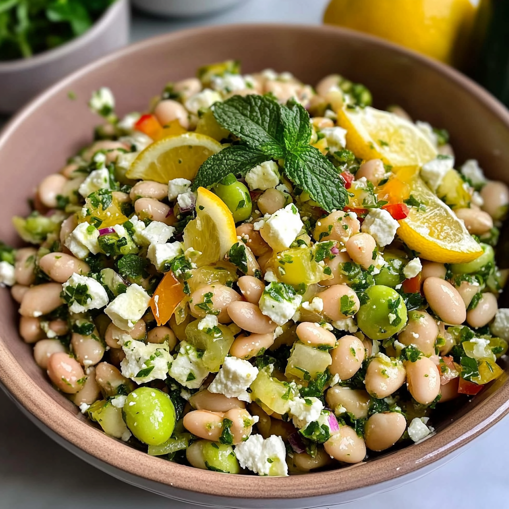 Recipe preparation for Mediterranean White Bean Salad with Feta & Preserved Lemon