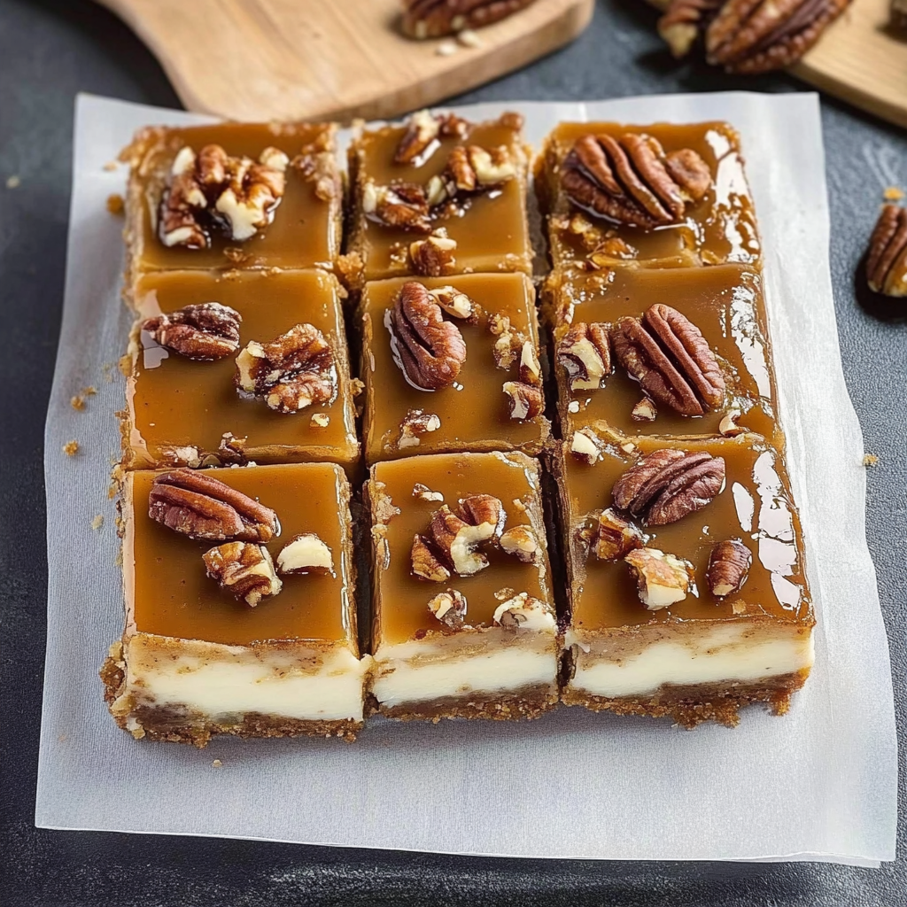 Recipe preparation for Pecan Pie Cheesecake Bars