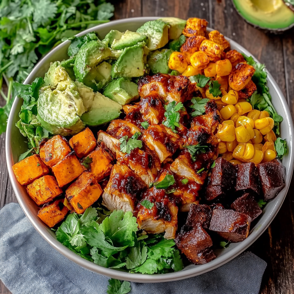 Recipe preparation for BBQ Chicken Bowls with Sweet Potatoes