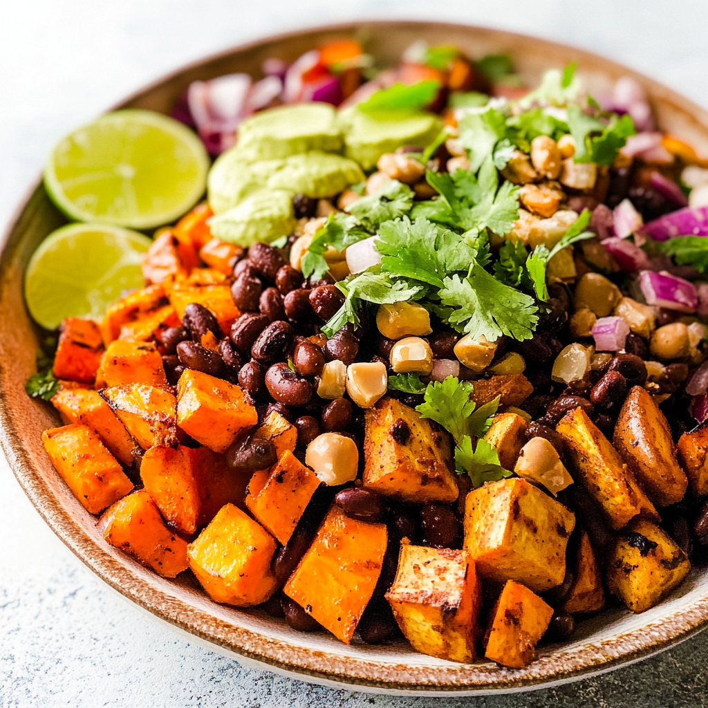 Recipe preparation for Roasted Sweet Potato Black Bean Salad