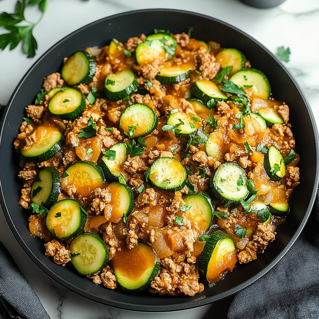 Recipe preparation for Ground Turkey and Zucchini Skillet