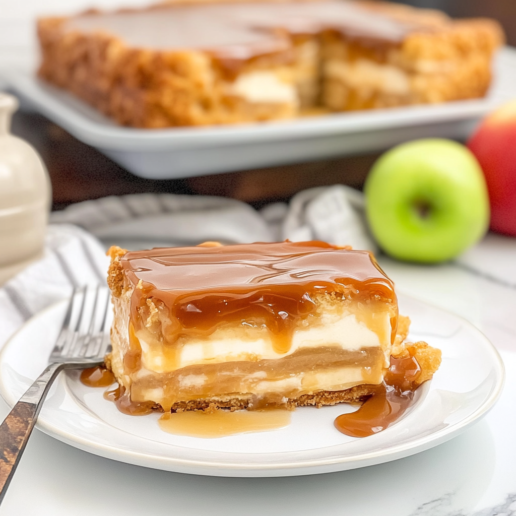 Recipe preparation for Easy No-Bake Caramel Apple Eclair Cake