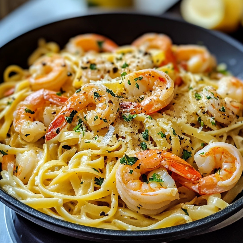 Recipe preparation for Garlic Butter Shrimp Pasta