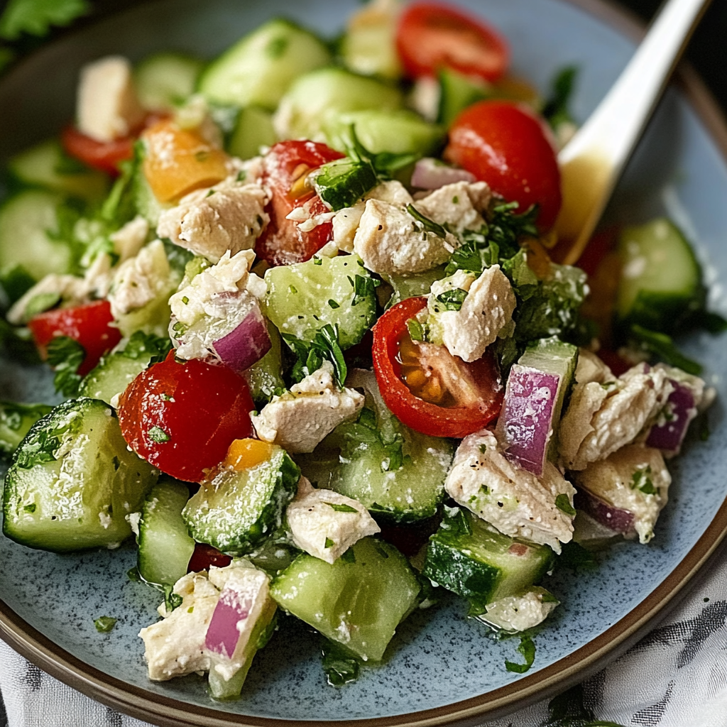 Recipe preparation for Fresh Cucumber Chicken Salad