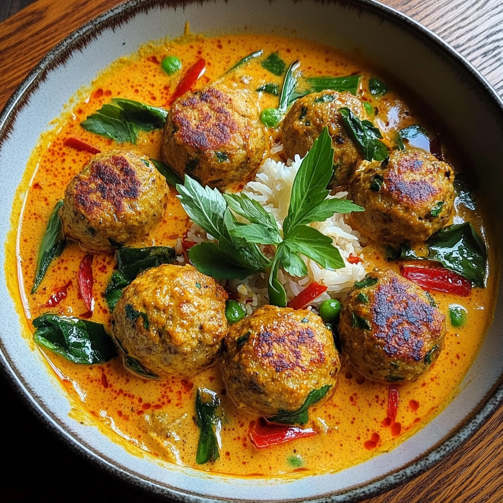 Recipe preparation for Thai Chicken Meatballs in Coconut Curry