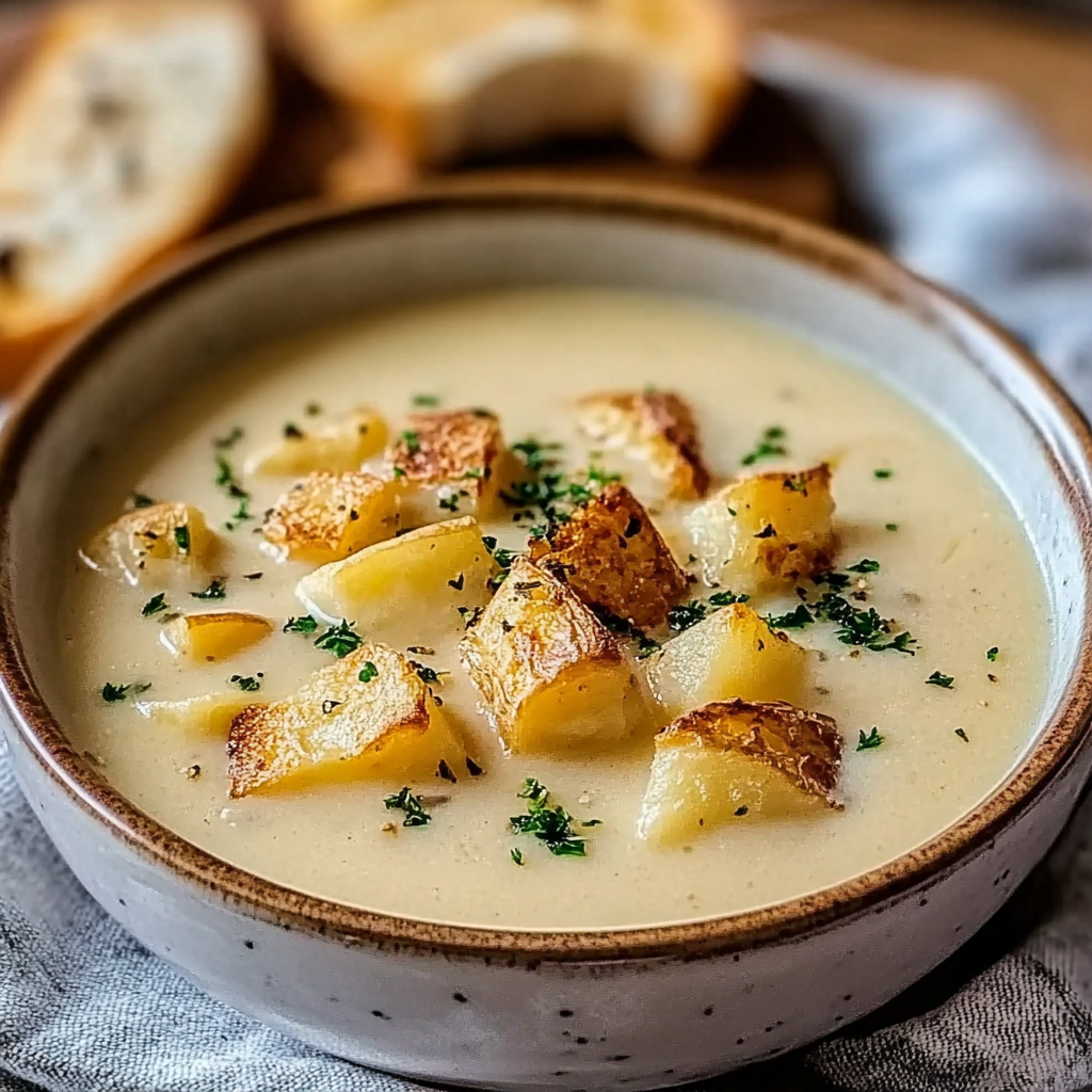 Recipe preparation for Cheddar Garlic Herb Potato Soup