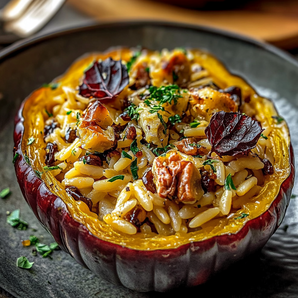 Recipe preparation for Chaos Cake Pumpkin Orzo Acorn