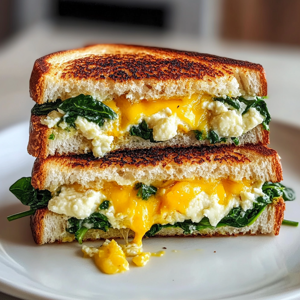 Recipe preparation for Spinach Feta Protein Grilled Cheese