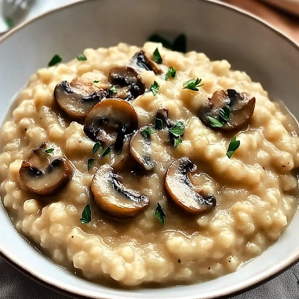 Recipe preparation for Creamy Mushroom Risotto