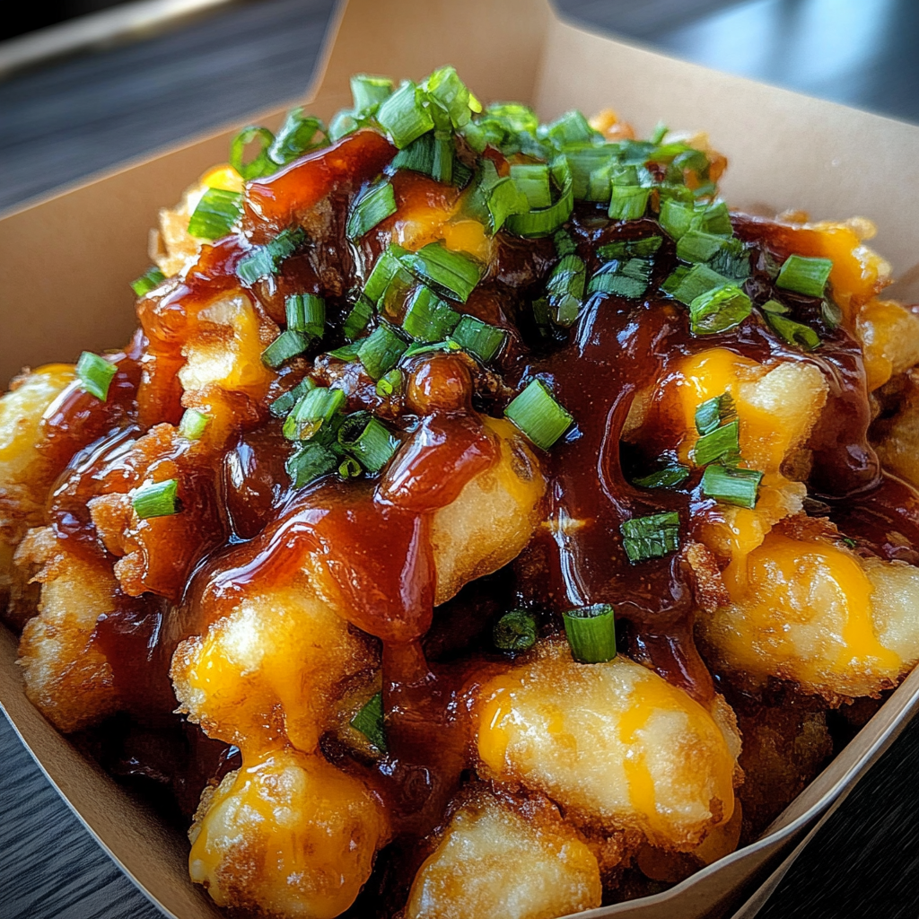 Recipe preparation for Loaded Cowboy BBQ Tater Tot Nachos