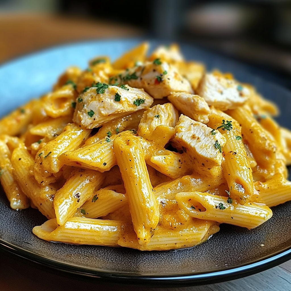 Recipe preparation for Creamy Pumpkin Chicken Pasta