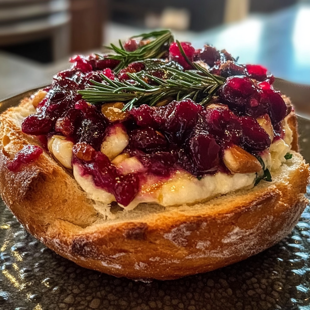 Recipe preparation for Baked Cranberry Brie Bread Bowl