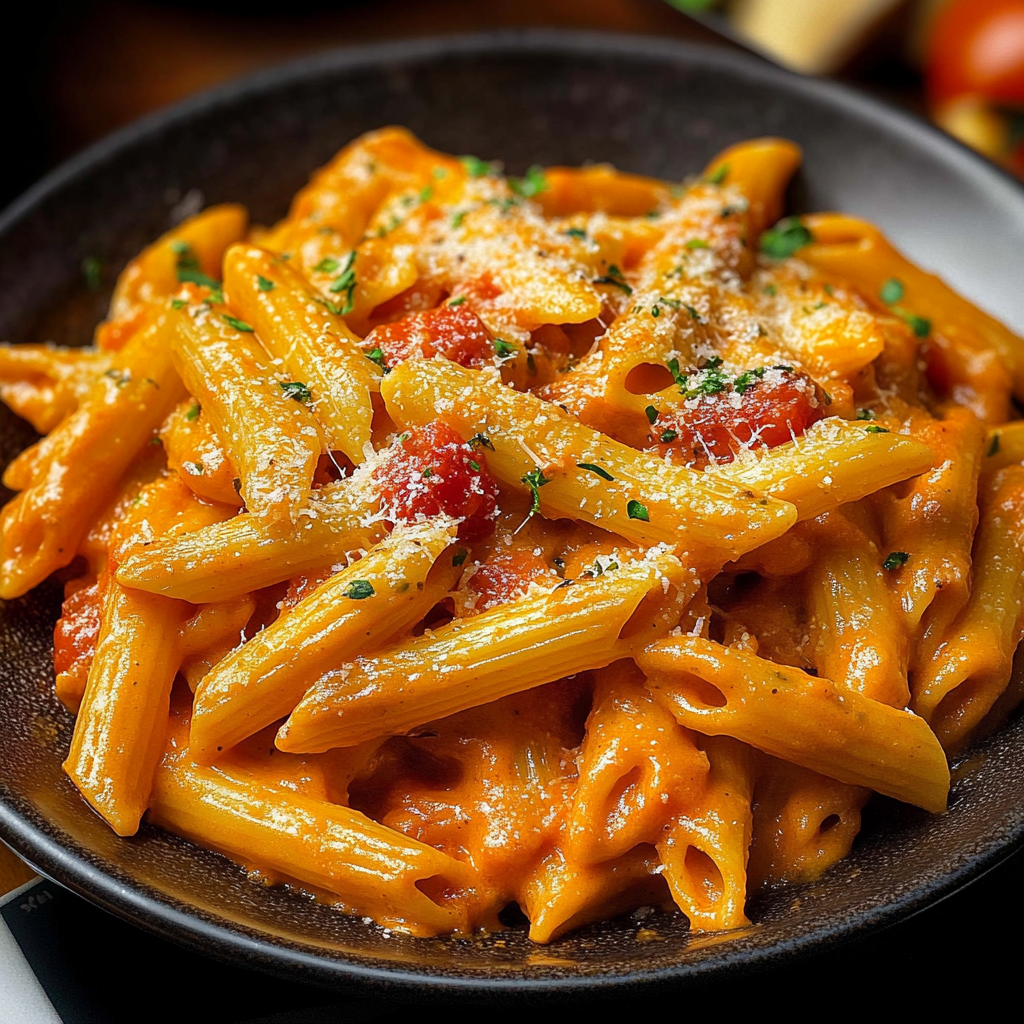 Recipe preparation for Creamy Tomato Pasta