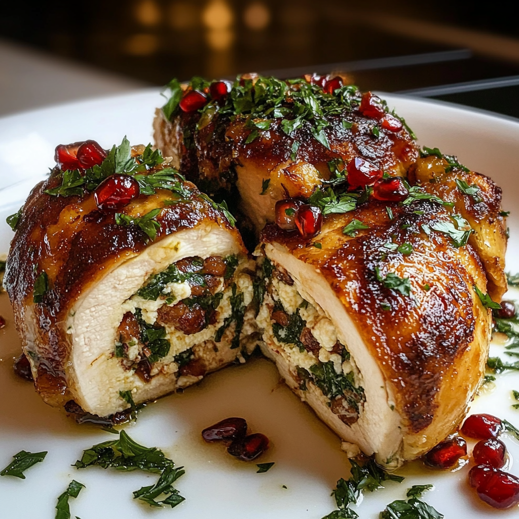 Recipe preparation for Ricotta Pomegranate Stuffed Chicken