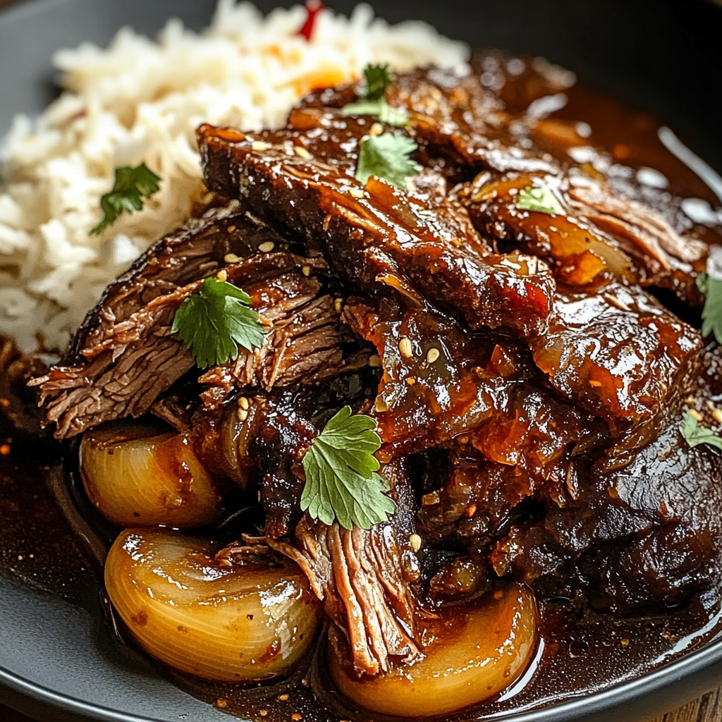 Recipe preparation for Sweet Savory Caramelized Pulled Beef