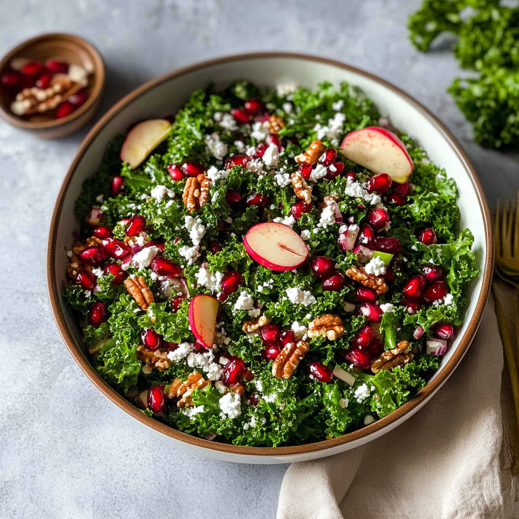 Recipe preparation for Pomegranate Kale Salad thanksgiving