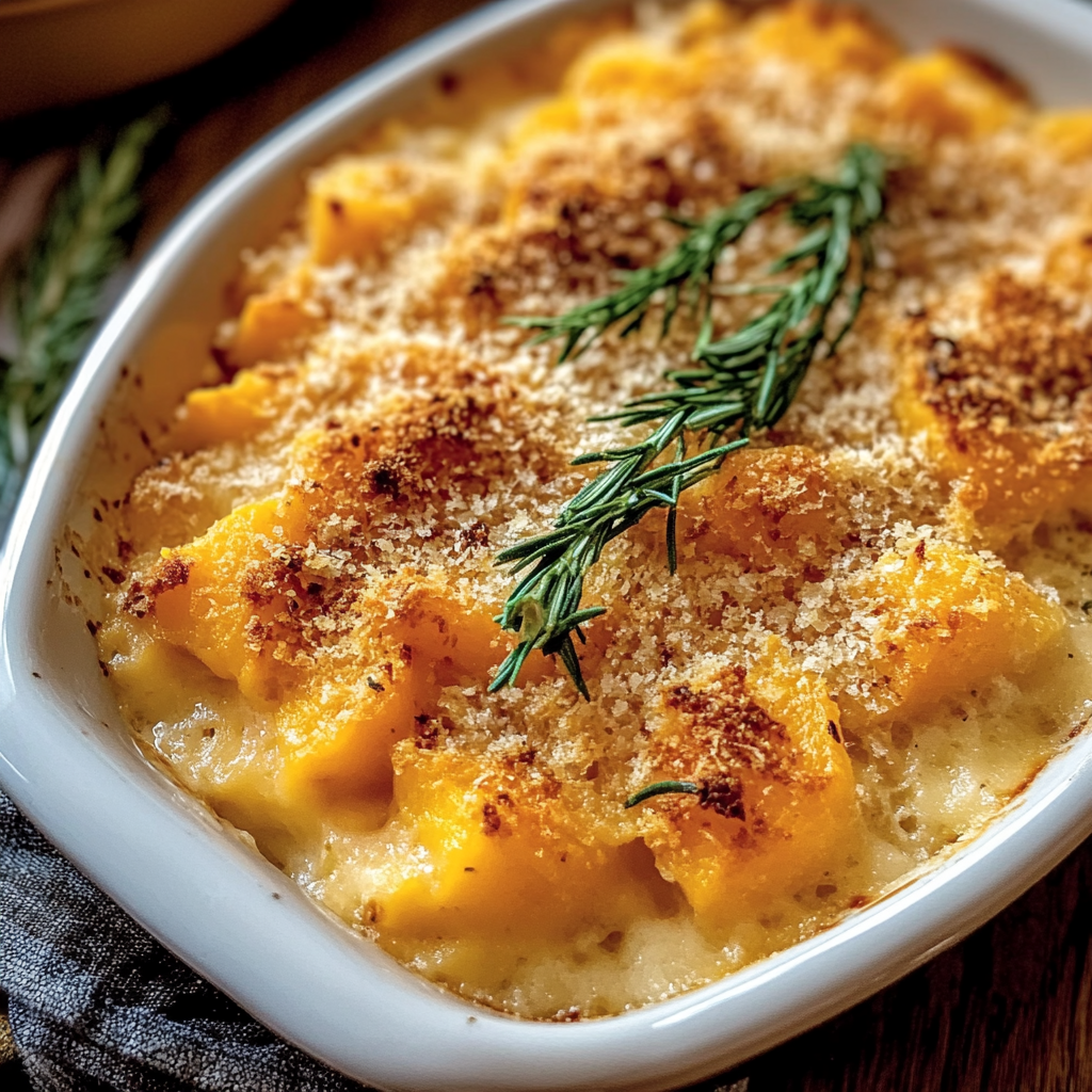 Recipe preparation for Creamy Butternut Squash Casserole