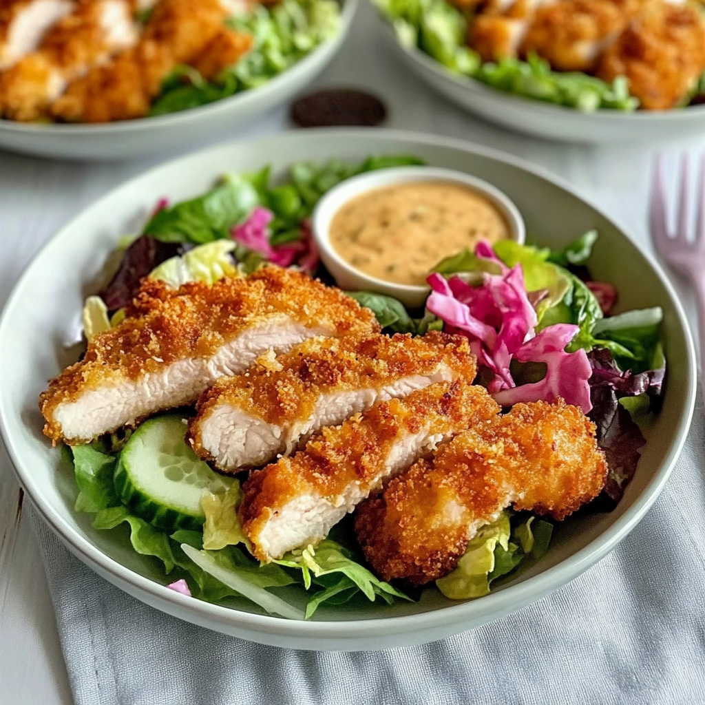 Recipe preparation for Air Fried Chicken Tender Salad