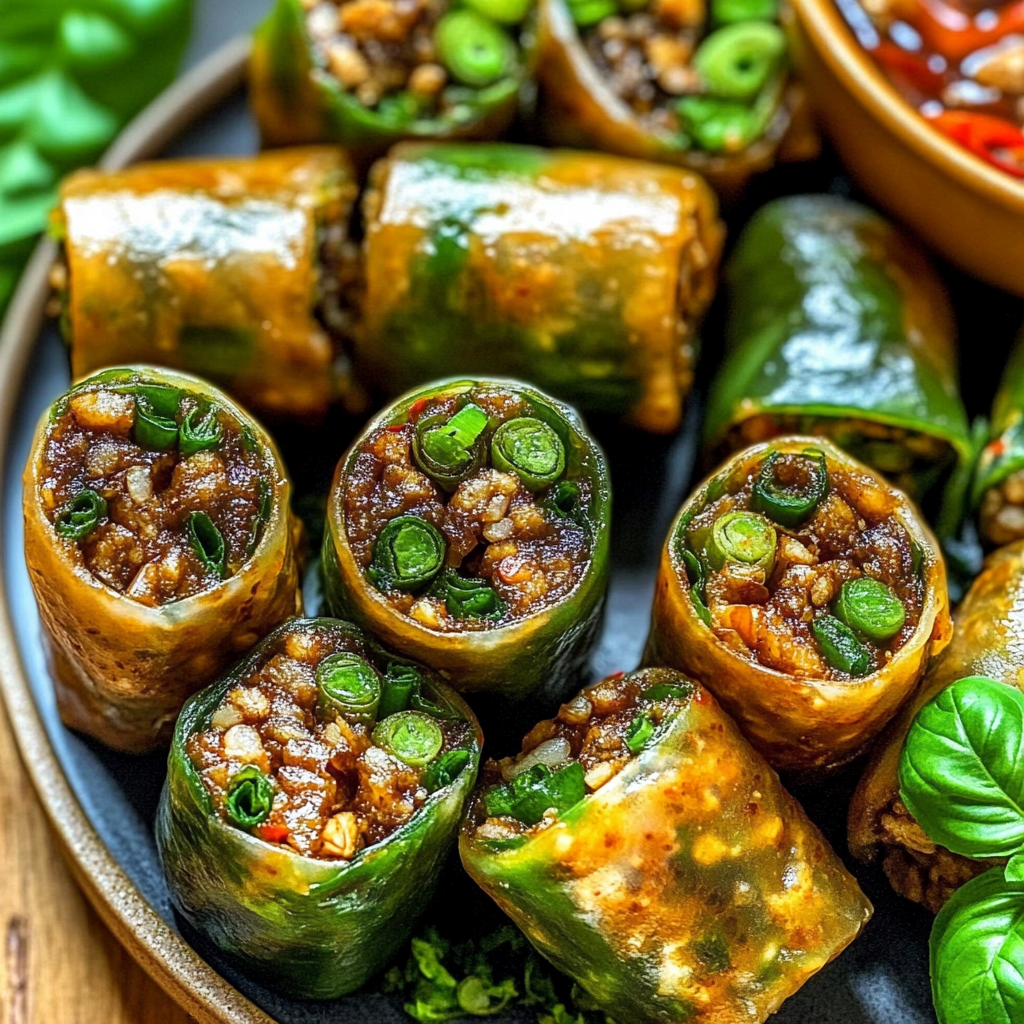 Recipe preparation for Flavorful Thai Basil Beef Rolls