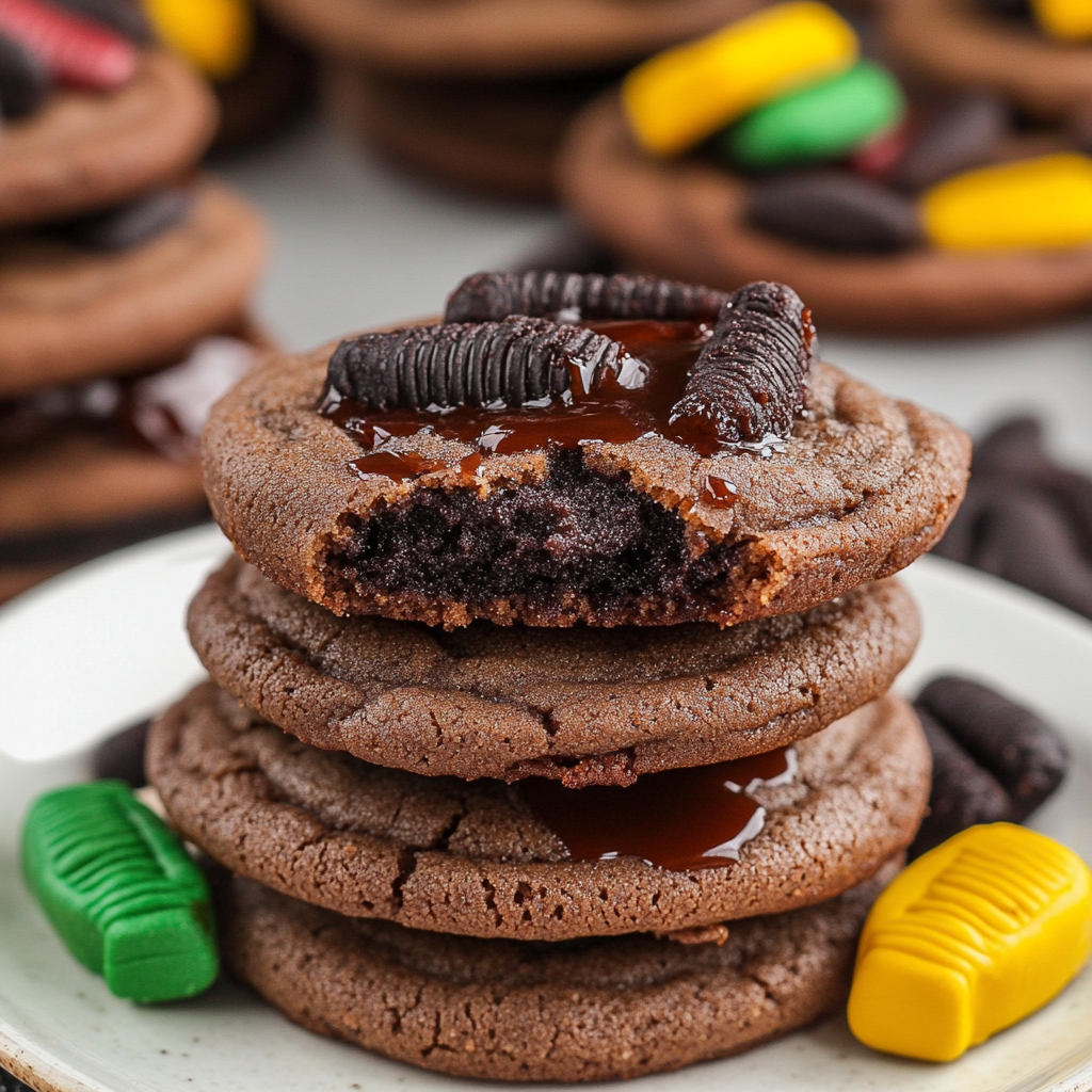 Recipe preparation for Dirt and Worm Cake Mix Cookies