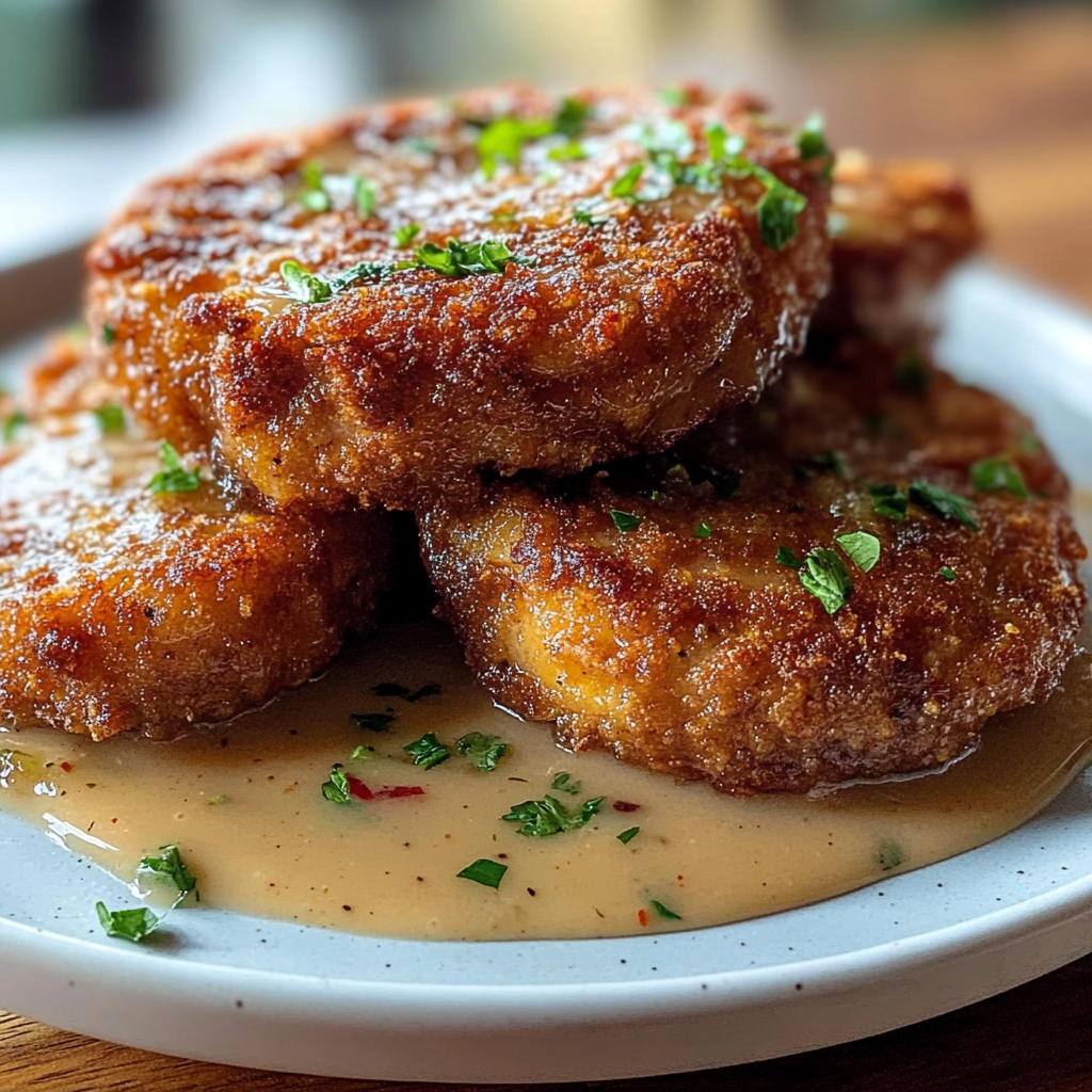Recipe preparation for Country Fried Pork Chops Crispy