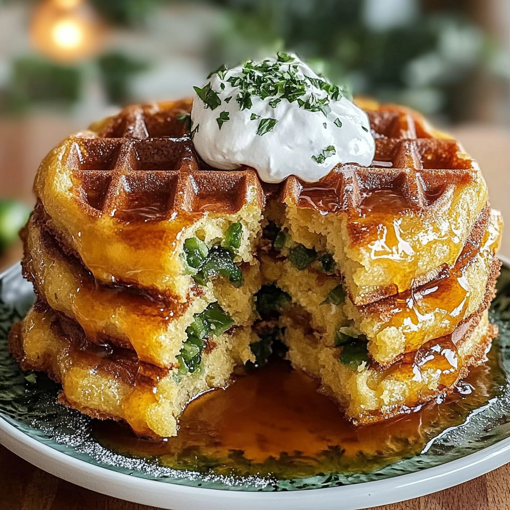 Recipe preparation for Cheddar Jalapeño Cornbread Waffles