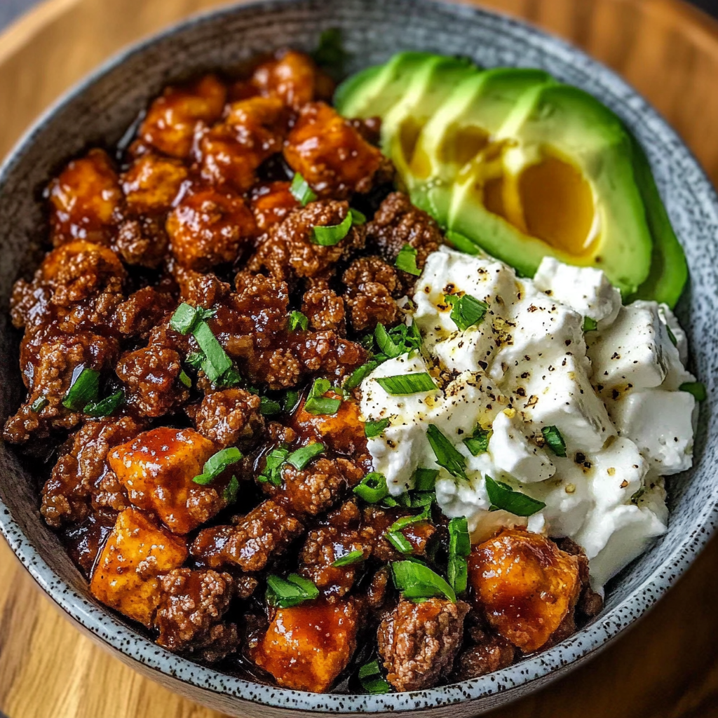 Recipe preparation for ground beef hot honey bowl