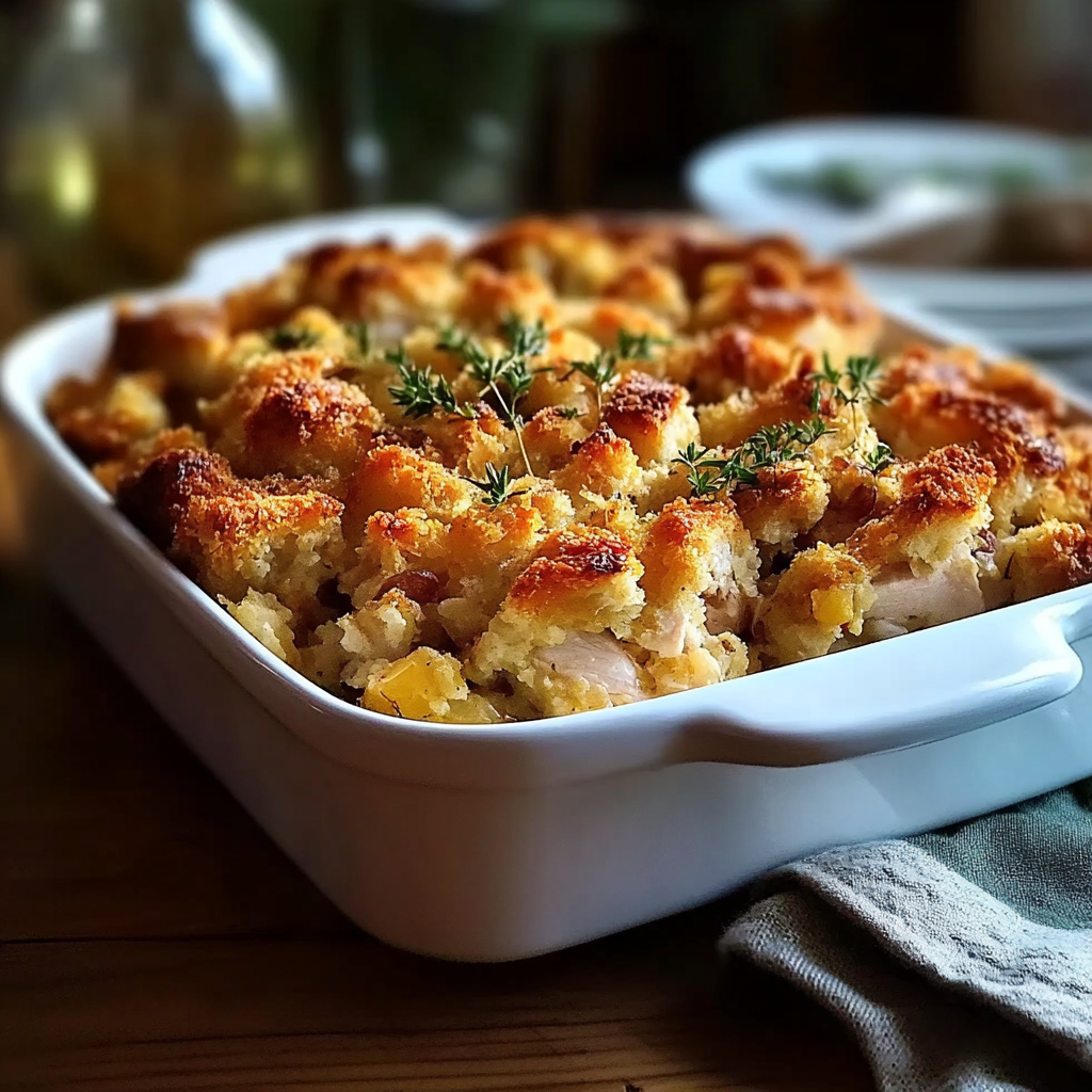 Recipe preparation for Rotisserie Chicken and Stuffing Casserole