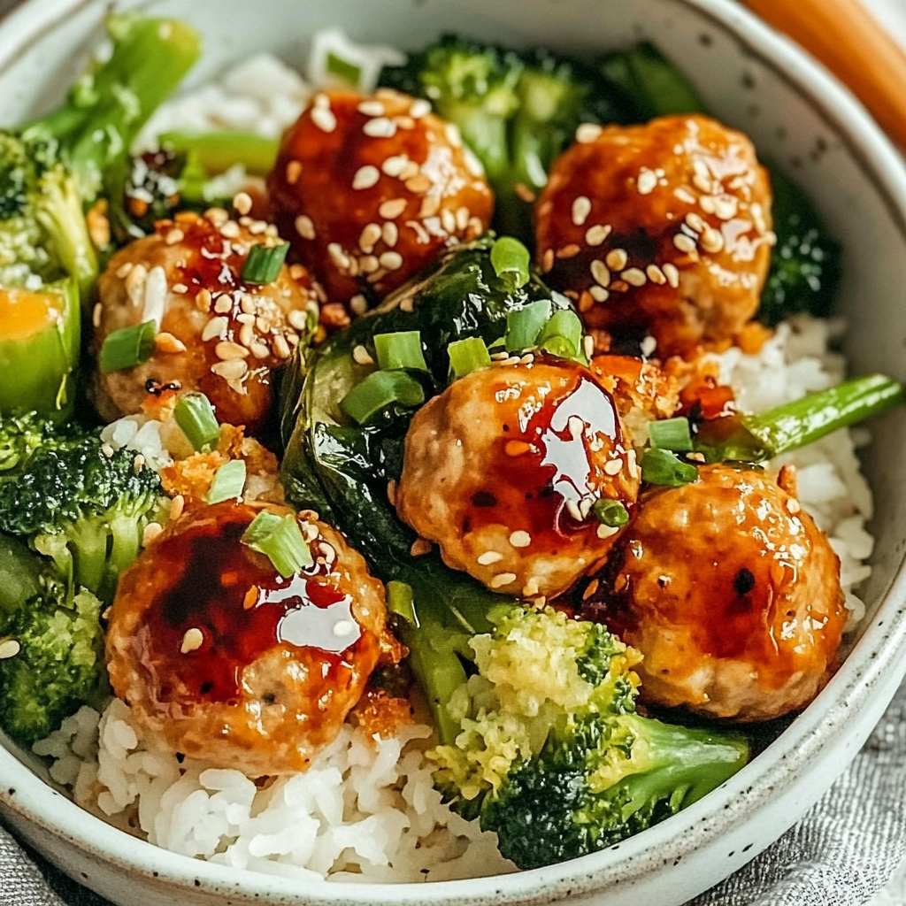 Recipe preparation for Sesame Chicken Meatball Bowls
