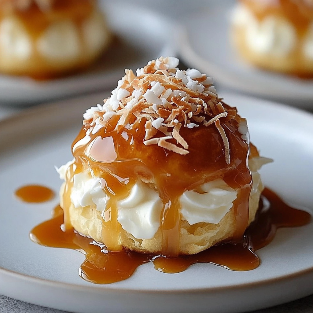 Recipe preparation for Coconut Caramel Cream Puffs