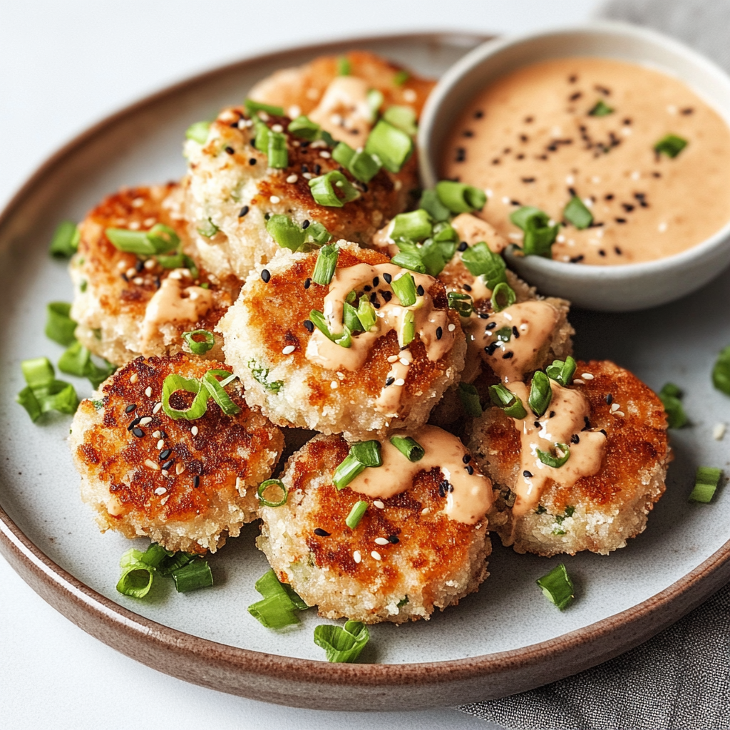 Recipe preparation for Crispy Asian-style Tuna Cakes with Spicy Mayo