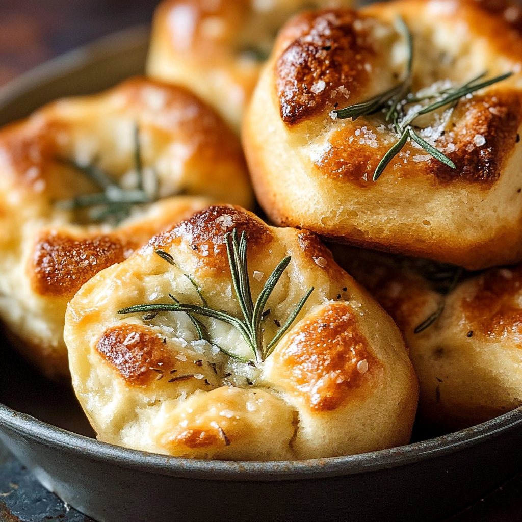 Recipe preparation for golden crust garlic rosemary focaccia muffins